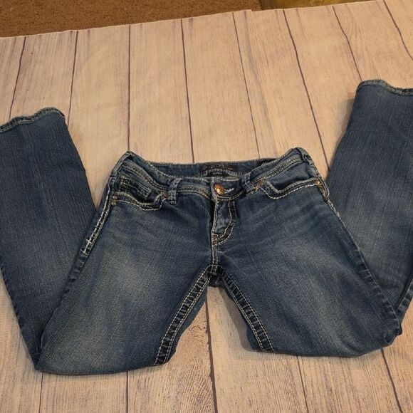 Blue Boot Cut Jeans with Subtle Fading - Picture 1 of 8